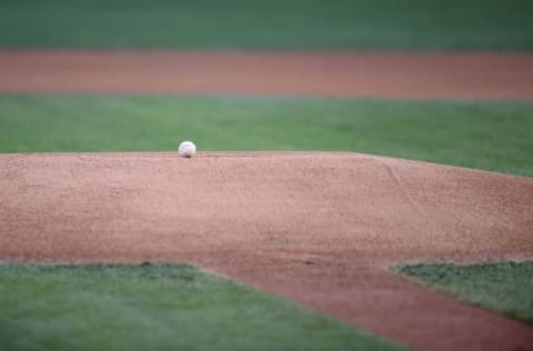 Apr 28, 2016; Phoenix, AZ, USA; A ball sits on the mound prior to the game between the Arizona Diamondbacks and the St. Louis Cardinals at Chase Field. The Diamondbacks won 3-0. Mandatory Credit: Joe Camporeale-USA TODAY Sports