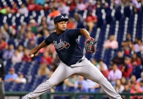 Sep 3, 2016; Philadelphia, PA, USA; Atlanta Braves relief pitcher Mauricio Cabrera (62) throws a pitch during the tenth inning against the Philadelphia Phillies at Citizens Bank Park. The Braves defeated the Phillies, 6-4 in 10 innings. Mandatory Credit: Eric Hartline-USA TODAY Sports