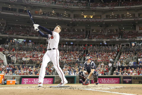 WASHINGTON, DC – JULY 16: Freddie Freeman #5 of the Atlanta Braves during the T-Mobile Home Run Derby at Nationals Park on July 16, 2018 in Washington, DC. (Photo by Patrick Smith/Getty Images)