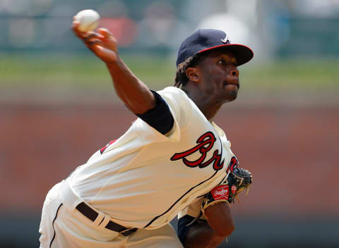 ATLANTA, GA – August 13: Touki Toussaint #62 of the Atlanta Braves pitches in the second inning of his MLB debut during game one of a doubleheader against the Miami Marlins at SunTrust Park on August 13, 2018, in Atlanta, Georgia. (Photo by Kevin C. Cox/Getty Images)