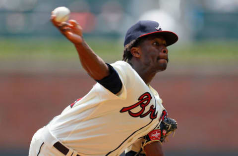 ATLANTA, GA – AUGUST 13: Touki Toussaint #62 of the Atlanta Braves pitches in the second inning of his MLB debut during game one of a doubleheader against the Miami Marlins at SunTrust Park on August 13, 2018 in Atlanta, Georgia. (Photo by Kevin C. Cox/Getty Images)