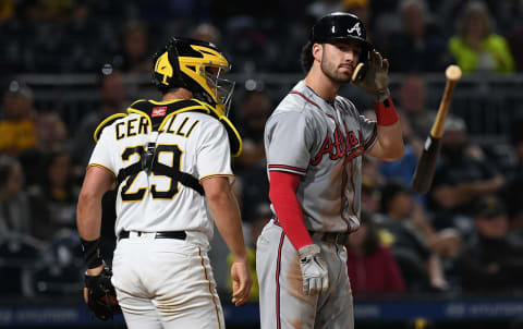 PITTSBURGH, PA – AUGUST 22: Dansby Swanson #7 of the Atlanta Braves flips his bat aside after striking out in the ninth inning during the game against the Pittsburgh Pirates at PNC Park on August 22, 2018 in Pittsburgh, Pennsylvania. (Photo by Justin Berl/Getty Images)