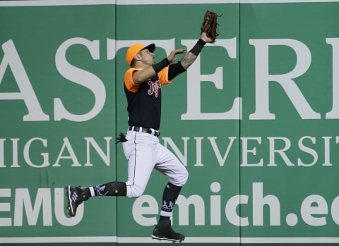 DETROIT, MI – AUGUST 24: Right fielder Nicholas Castellanos #9 of the Detroit Tigers catches a fly ball hit by Tim Anderson of the Chicago White Sox during the fourth inning at Comerica Park on August 24, 2018 in Detroit, Michigan. The teams are wearing their Players Weekend jerseys and hats. (Photo by Duane Burleson/Getty Images)