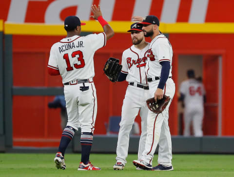 Ronald Acuña Jr., Ender Inciarte, Nick Markakis, Atlanta Braves. (Photo by Kevin C. Cox/Getty Images)