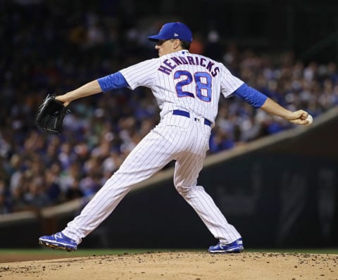 CHICAGO, IL – SEPTEMBER 12: MLB Power Rankings Starting pitcher Kyle Hendricks #28 of the Chicago Cubs delivers the ball against the Milwaukee Brewers at Wrigley Field on September 12, 2018 in Chicago, Illinois. The Brewers defeated the Cubs 5-1. (Photo by Jonathan Daniel/Getty Images)