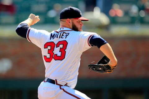 ATLANTA, GA – SEPTEMBER 19: A.J. Minter #33 of the Atlanta Braves pitches during the ninth inning against the St. Louis Cardinals at SunTrust Park on September 19, 2018 in Atlanta, Georgia. (Photo by Daniel Shirey/Getty Images)