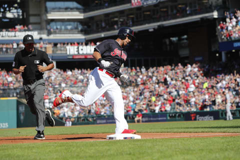 CLEVELAND, OH – SEPTEMBER 15: Michael Brantley #23 of the Cleveland Indians rounds the bases after hitting a home run against the Detroit Tigers during the first inning at Progressive Field on September 15, 2018 in Cleveland, Ohio. The Indians defeated the Tigers 15-0. (Photo by David Maxwell/Getty Images)