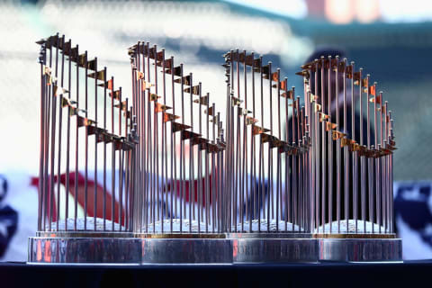 BOSTON, MA – OCTOBER 31: The Boston Red Sox World Series Trophies on display at Fenway Park before the Victory Parade around Boston on October 31, 2018 in Boston, Massachusetts. The Red Sox defeated the Los Angeles Dodgers to win the 2018 World Series. (Photo by Omar Rawlings/Getty Images)