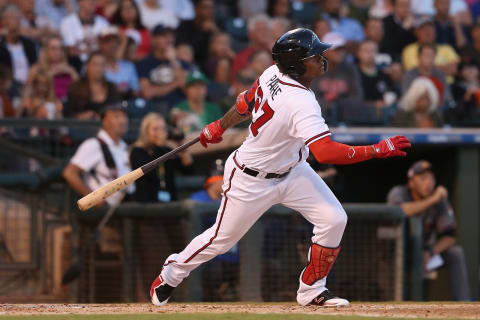 SURPRISE, AZ – NOVEMBER 03: AFL West All-Star, Cristian Pache #27 of the Atlanta Braves bats during the Arizona Fall League All Star Game at Surprise Stadium on November 3, 2018 in Surprise, Arizona. (Photo by Christian Petersen/Getty Images)