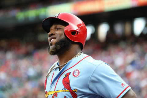 ARLINGTON, TEXAS – MAY 18: Marcell Ozuna #23 of the St. Louis Cardinals scores a run in the fifth inning against the Texas Rangers at Globe Life Park in Arlington on May 18, 2019 in Arlington, Texas. (Photo by Ronald Martinez/Getty Images)