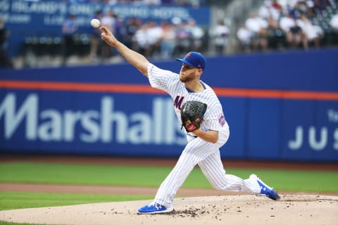 NEW YORK, NEW YORK – JULY 02: Zack  Wheeler #45 of the New York Mets pitches against the New York Yankees during their game at Citi Field on July 02, 2019 in New York City. (Photo by Al Bello/Getty Images)