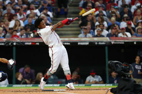 CLEVELAND, OHIO – JULY 08: Ronald Acuna Jr. of the Atlanta Braves competes in the T-Mobile Home Run Derby at Progressive Field on July 08, 2019 in Cleveland, Ohio. (Photo by Gregory Shamus/Getty Images)