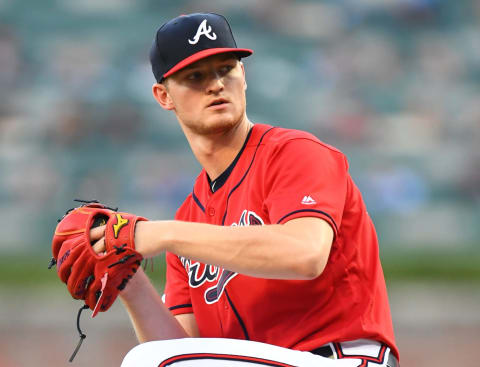 ATLANTA, GA – AUGUST 16: Mike Soroka #40 of the Atlanta Braves throws a second inning pitch against the Los Angeles Dodgers at SunTrust Park on August 16, 2019 in Atlanta, Georgia. (Photo by Scott Cunningham/Getty Images)