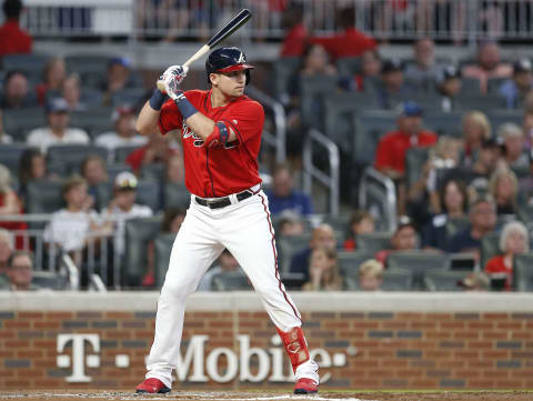 Austin Riley bats during the game against the Washington Nationals at SunTrust Park on September 06, 2019. (Photo credit by Mike Zarrilli via Getty Images)