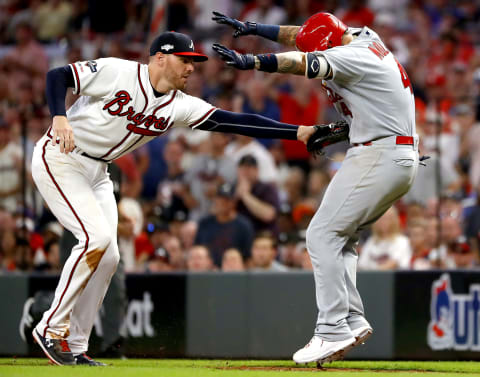 Freeman tags Molina. (Photo by Kevin C. Cox/Getty Images)