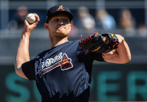 Mike Soroka #40 of the Atlanta Braves. (Photo by Mark Brown/Getty Images)