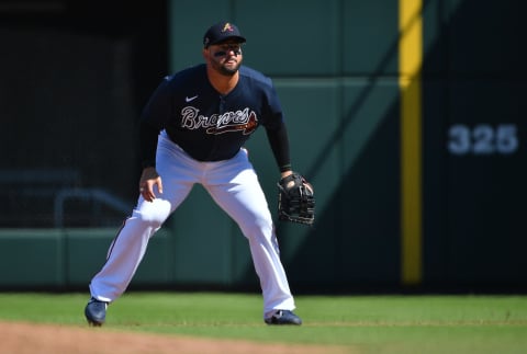 Yonder Alonso #45 of the Atlanta Braves (Photo by Mark Brown/Getty Images)