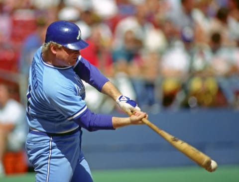 1986: Bob Horner of the Atlanta Braves bats against the Pittsburgh Pirates. (Photo by George Gojkovich/Getty Images)