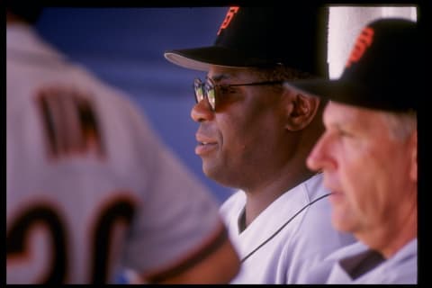 5 Aug 1993: Manager Dusty  Baker of the San Francisco Giants looks on during a game against the San Diego Padres at Jack Murphy Stadium in San Diego, California. Mandatory Credit: Jed Jacobsohn /Allsport