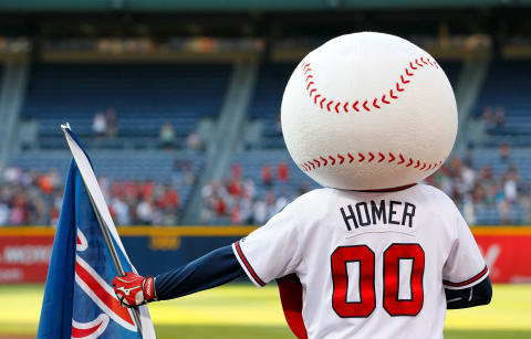 ATLANTA, GA – MAY 29: Homer, mascot of the Atlanta Braves, stands during the National Anthem prior to the game against the St. Louis Cardinals at Turner Field on May 29, 2012 in Atlanta, Georgia. (Photo by Kevin C. Cox/Getty Images)