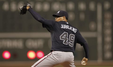 Jair Jurrjens #49 of the Atlanta Braves. (Photo by Winslow Townson/Getty Images)