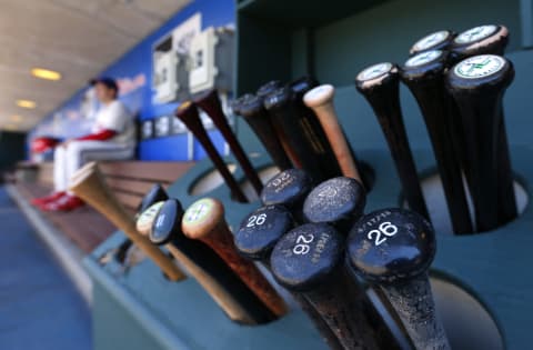 PHILADELPHIA, PA – MAY 5: Philadelphia Phillies bat boy Tucker Colton sits on the dugout near the bat rack before the start of a game against the Miami Marlins in a MLB baseball game on May 5, 2013 at Citizens Bank Park in Philadelphia, Pennsylvania. (Photo by Rich Schultz/Getty Images)