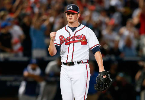 ATLANTA, GA – OCTOBER 04: Craig Kimbrel #46 of the Atlanta Braves reacts after striking out Carl Crawford #25 of the Los Angeles Dodgers in the ninth inning to end Game Two of the National League Division Series at Turner Field on October 4, 2013 in Atlanta, Georgia. (Photo by Kevin C. Cox/Getty Images)