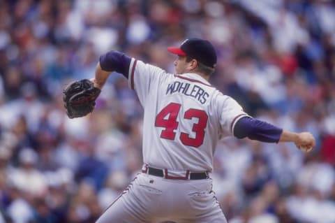 Atlanta Braves pitcher Mark Wohlers from a game in early 1998. (Photo by Brian Bahr /Allsport)