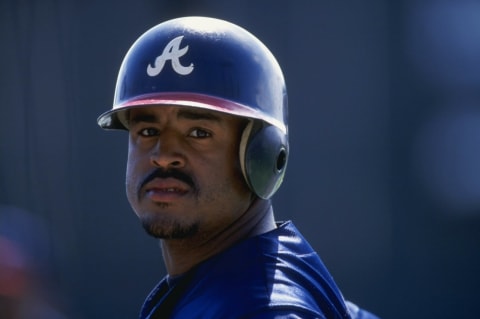 9 Mar 1999: Outfielder Brian Jorrdan #33 of the Atlanta Braves looks on during the Spring Training game against the New York Mets at the Disney”s Wide World of Sports Complex in Kissimmee, Florida. The Mets defeated the Braves 9-3. Mandatory Credit: Andy Lyons /Allsport