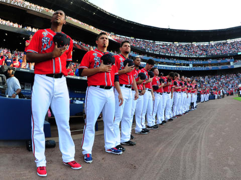 Members of the Atlanta Braves. (Photo by Scott Cunningham/Getty Images)