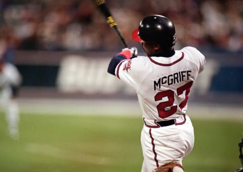 24 Oct 1995: Fred McGriff #27 of the Atlanta Braves hits a home run during a game against the Cleveland Indians at the Fulton County Stadium in Atlanta, Georgia. The Braves defeated the Indians 3-2.