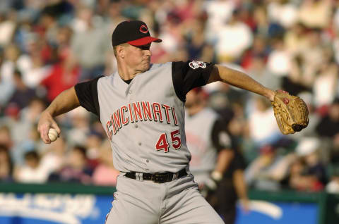 CLEVELAND – JUNE 16: Pitcher Todd Van Poppel #45 of the Cincinnati Reds delivers against the Cleveland Indians during the game at Jacobs Field on June 16, 2004 in Cleveland, Ohio. The Indians won 8-7. (Photo by David Maxwell/Getty Images)