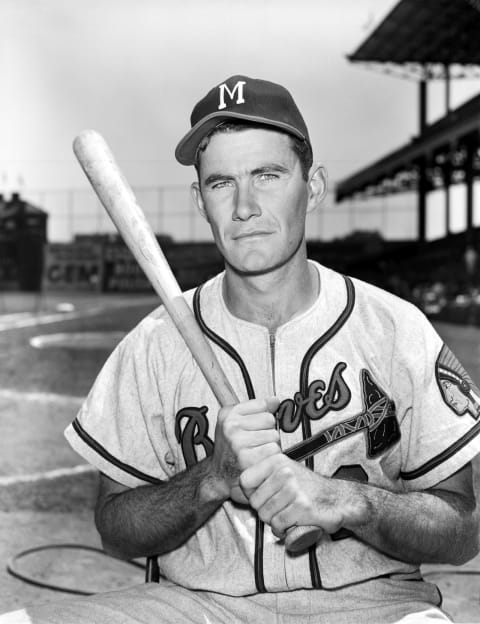 Milwaukee Braves first baseman Joe Adcock, at Ebbets Field (Photo by: Kidwiler Collection/Diamond Images/Getty Images)