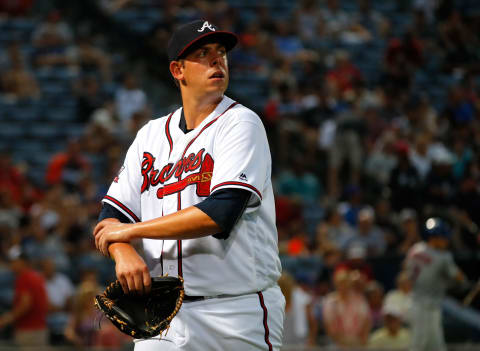 ATLANTA, GA – JUNE 24: Aaron Blair #36 of the Atlanta Braves walks off the field after being pulled in the fifth inning against the New York Mets at Turner Field on June 24, 2016 in Atlanta, Georgia. (Photo by Kevin C. Cox/Getty Images)