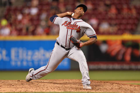 CINCINNATI, OH – JULY 19: Mauricio Cabrera #62 of the Atlanta Braves pitches in the tenth inning against the Cincinnati Reds at Great American Ball Park on July19, 2016 in Cincinnati, Ohio. Atlanta defeated Cincinnati 5-4 in 11 innings. (Photo by Jamie Sabau/Getty Images)