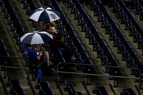 SAN DIEGO, CA – SEPTEMBER 20: Fans sit in the stands during a rain delay prior to the start of a game between the San Diego Padres and Arizona Diamondbacks at PETCO Park on September 20, 2016 in San Diego, California. (Photo by Sean M. Haffey/Getty Images)