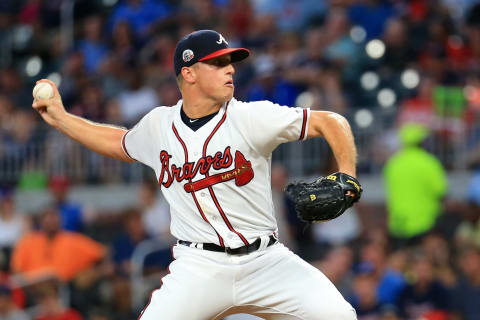 ATLANTA, GA – SEPTEMBER 20: Lucas Sims #50 of the Atlanta Braves pitches during the first inning against the Washington Nationals at SunTrust Park on September 20, 2017 in Atlanta, Georgia. (Photo by Daniel Shirey/Getty Images)