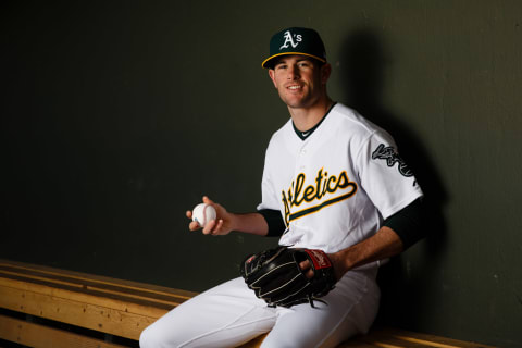 MESA, AZ – FEBRUARY 22: Kyle Finnegan #68 of the Oakland Athletics poses for a portrait during photo day at HoHoKam Stadium on February 22, 2018 in Mesa, Arizona. (Photo by Justin Edmonds/Getty Images)