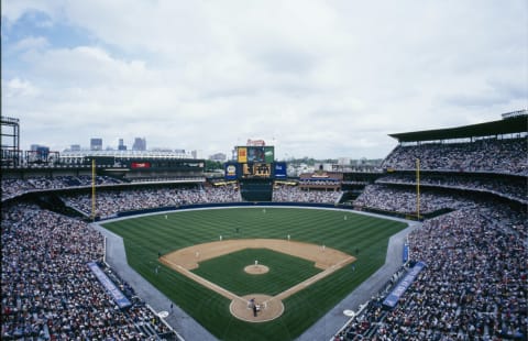 ATLANTA, GA – APRIL 6: A general view of Fulton County Stadium taken during the game between the Chicago Cubs and Atlanta Braves on April 6, 1997 in Atlanta, Georgia. (Photo by: Matthew Stockman/Getty Images)