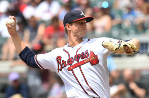 ATLANTA, GA. – JUNE 13: Mike Soroka #40 of the Atlanta Braves throws a first inning pitch against the New York Mets at SunTrust Field on June 13, 2018 in Atlanta, Georgia. (Photo by Scott Cunningham/Getty Images)