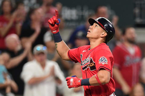 Ehire Adrianza #23 of the Atlanta Braves. (Photo by Adam Hagy/Getty Images)