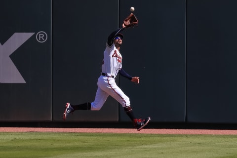 ATLANTA, GEORGIA – SEPTEMBER 07: Ender Inciarte #11 of the Atlanta Braves makes a catch during a game against the Miami Marlins at Truist Park on September 7, 2020 in Atlanta, Georgia. (Photo by Carmen Mandato/Getty Images)