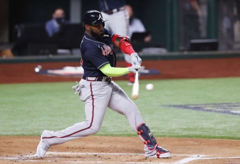 Marcell Ozuna #20 of the Atlanta Braves. (Photo by Tom Pennington/Getty Images)