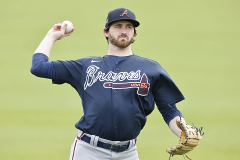 Connor Johnstone #80 of the Atlanta Braves warms up. (Photo by Michael Reaves/Getty Images)