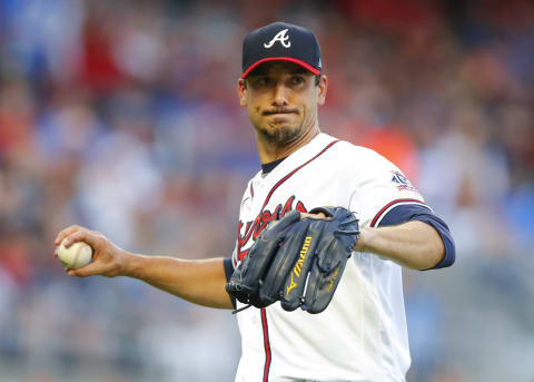 Charlie Morton #50 of the Atlanta Braves. (Photo by Todd Kirkland/Getty Images)