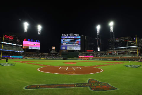 Atlanta Braves and the Los Angeles Dodgers on October 16, 2021 in Atlanta, Georgia. (Photo by Kevin C. Cox/Getty Images)