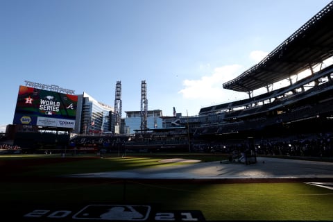 A general view of the field prior to Game Five of the World Series. (Photo by Elsa/Getty Images)