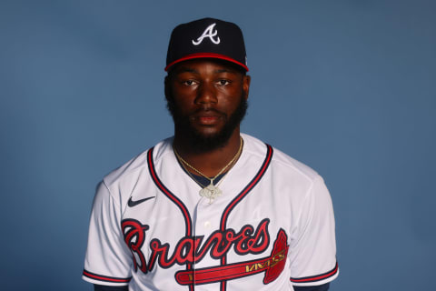 Michael Harris II #76 of the Atlanta Braves poses for a photo during Photo Day at CoolToday Park. (Photo by Michael Reaves/Getty Images)