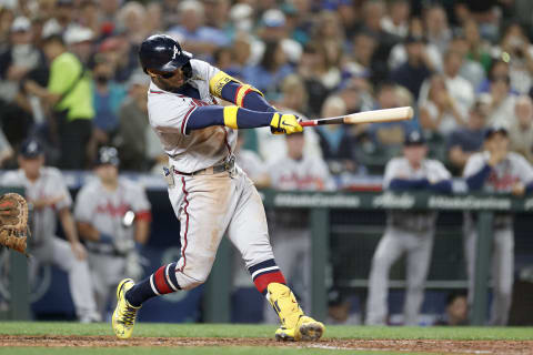 Ronald Acuna Jr. #13 of the Atlanta Braves. (Photo by Steph Chambers/Getty Images)