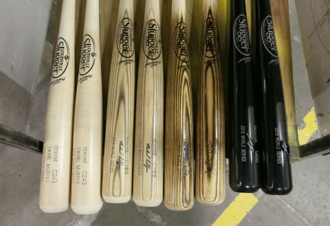 LOUISVILLE, KY – OCTOBER 23: 2015 World Series bats of the New York Mets lay on a rack ready to be shipped out at the Louisville Slugger Museum and Factory on October 23, 2015 in Louisville, Kentucky. (Photo by Andy Lyons/Getty Images)